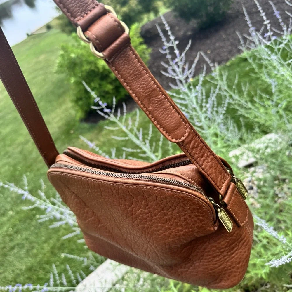 Vintage Coach 4914 ~ Natural Grain Double Zip Saddle Brn Leather Purse 90's READ